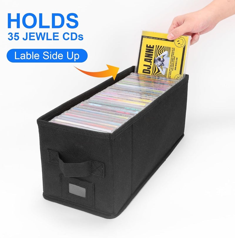 BOATISLE CD Case Holder with Handles and Lid – CD Storage Box with External Label Slots, Easy-to-Move Organizer Case for Efficient Media Storage,4Pack-Black - Image 2
